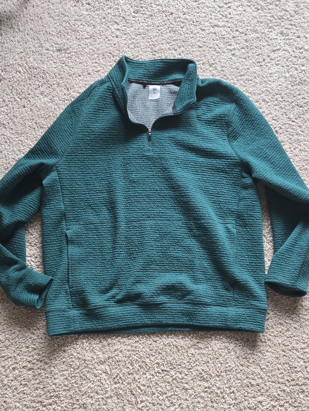 Men's Teal Half-Zip Textured Pullover Sweater